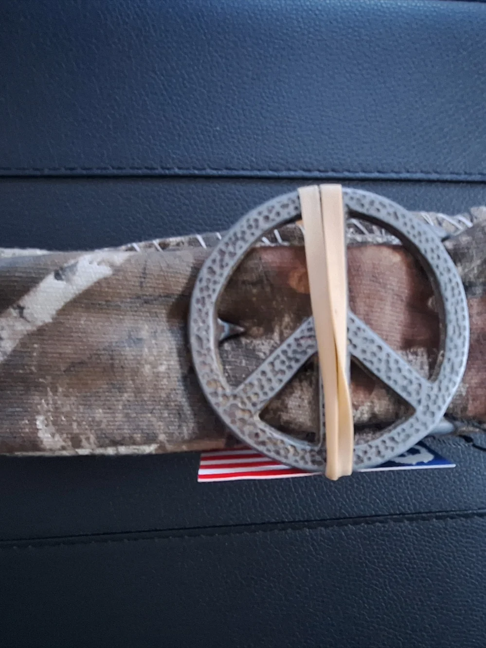 Men's Custom Camo Canvas Belt with Peace Sign Buckle — Brown Camo
